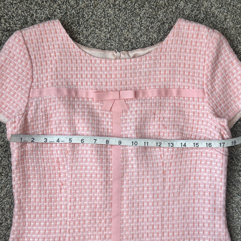 Vintage White & Pink Sheath Midi Dress plaid Tweed Cap Sleeves Size Large - Picture 10 of 13